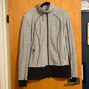 Lululemon Nice Asana Black & White Herringbone Full Zip Luon Jacket Thumb Holes